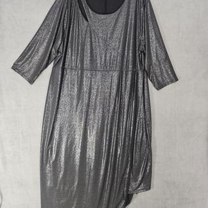 Curvy Catherine's 3X Formal Black Dress Fancy Party Metallic Asymmetrical Wrap